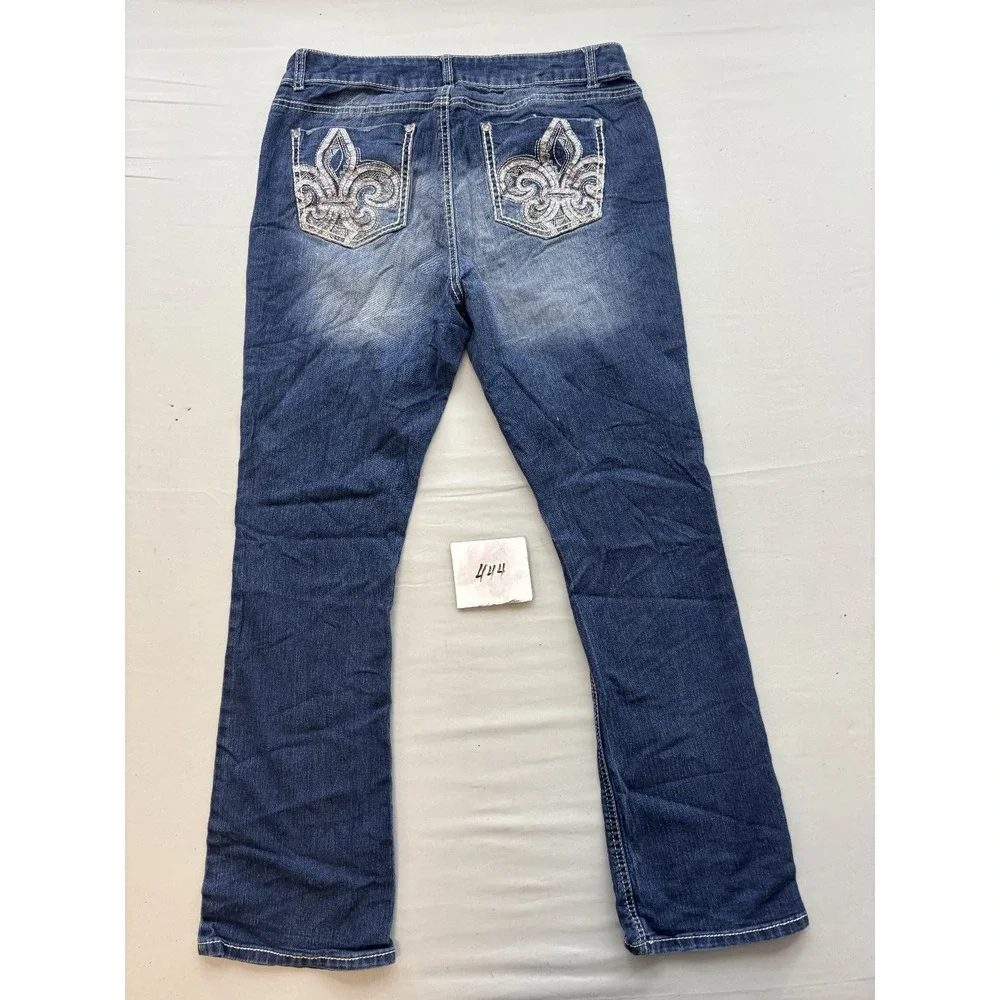 Faded Glory Boys Size 12A Blue Straight Leg Jeans Embellished Pockets Denim